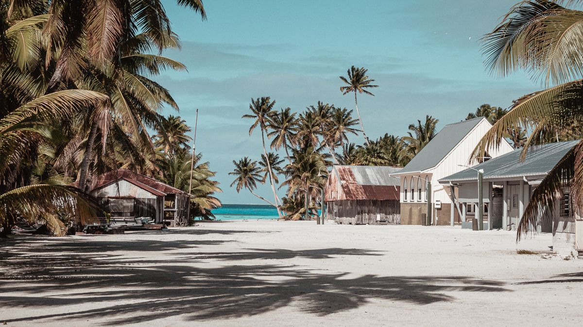 main street on remote island, palmerston island, cook islands