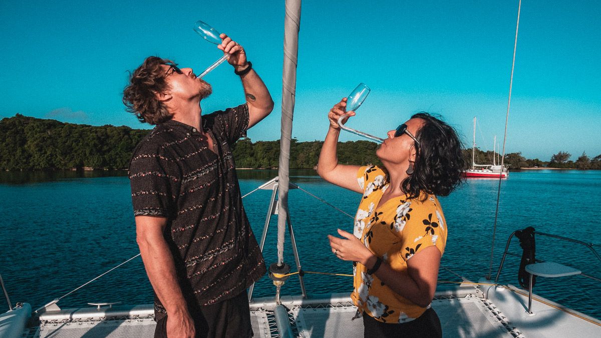 kjell and adriana in tonga chambonging with the wynns aboard curiosity