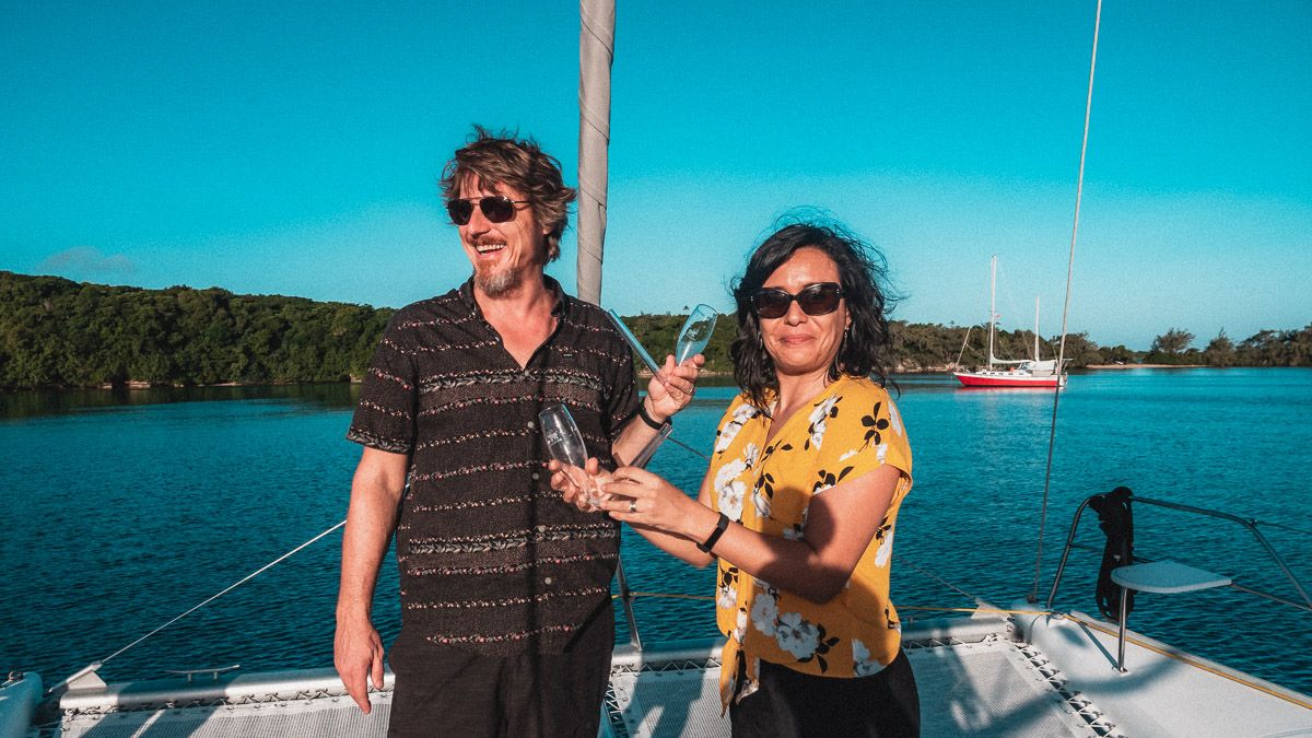 kjell and adriana in tonga chambonging with the wynns aboard curiosity