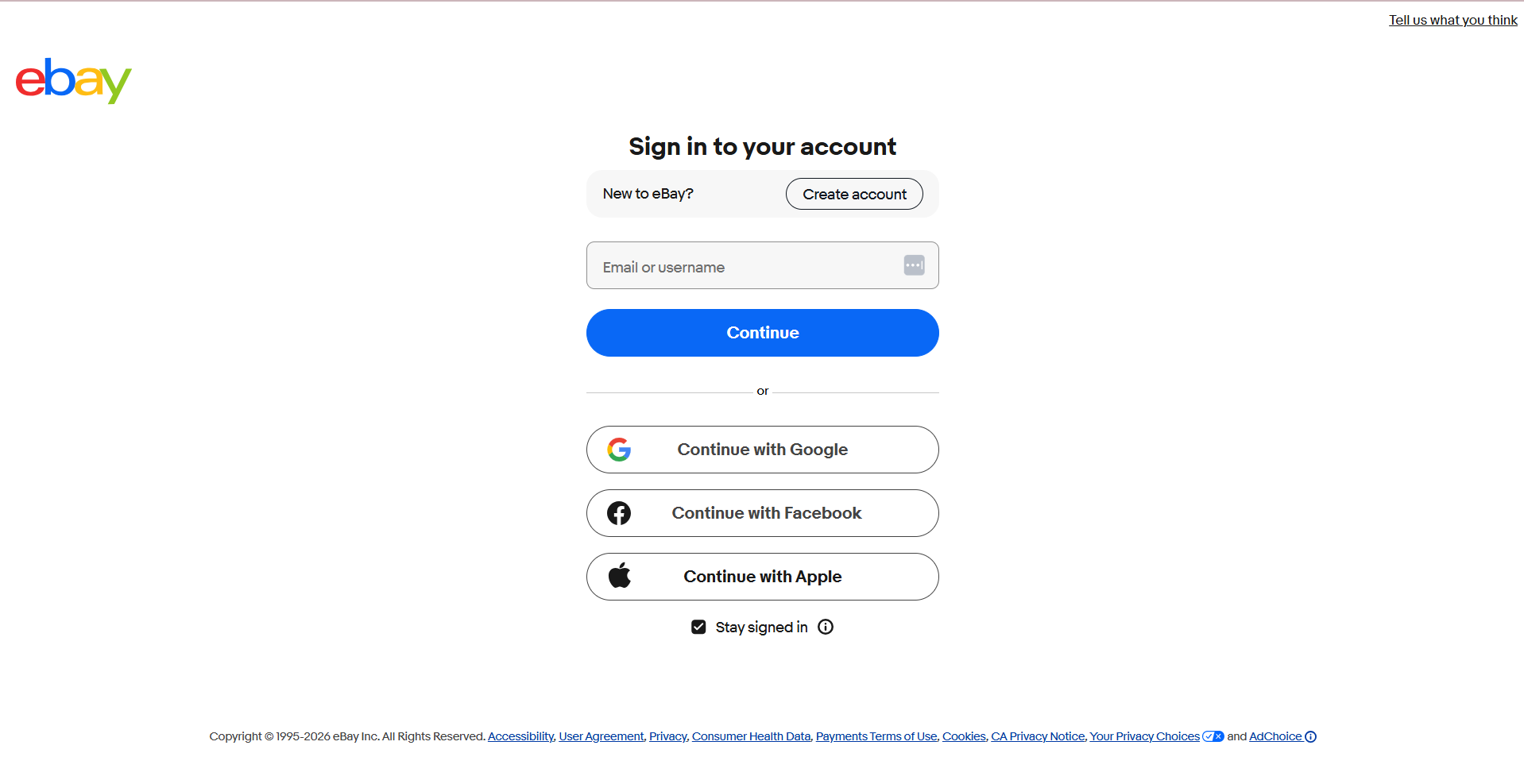 eBay signup page