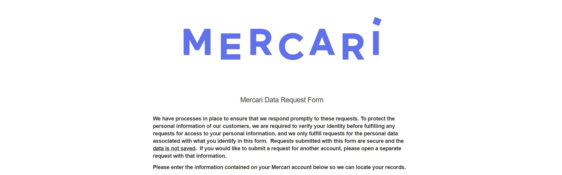 How to Delete Mercari Account: Intake form