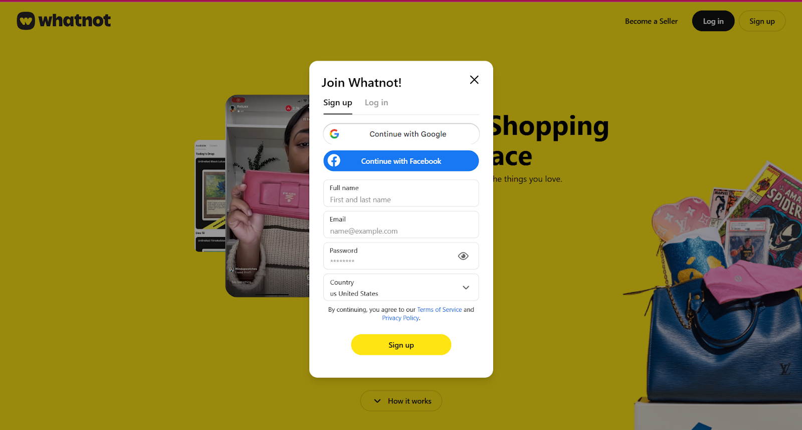 How to sell on Whatnot: Whatnot sign-up page