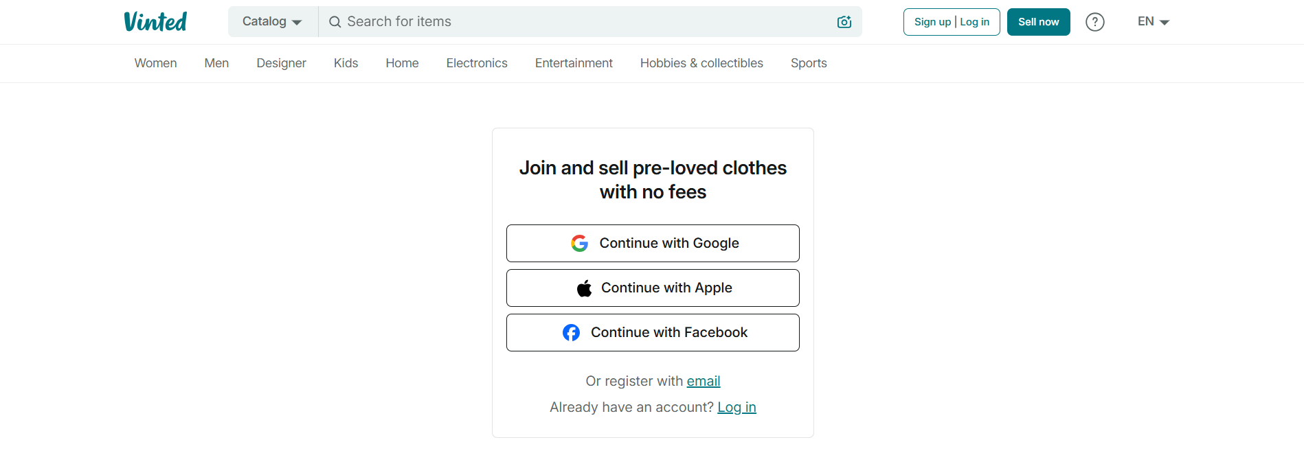 Is Vinted legit-Vinted signup page