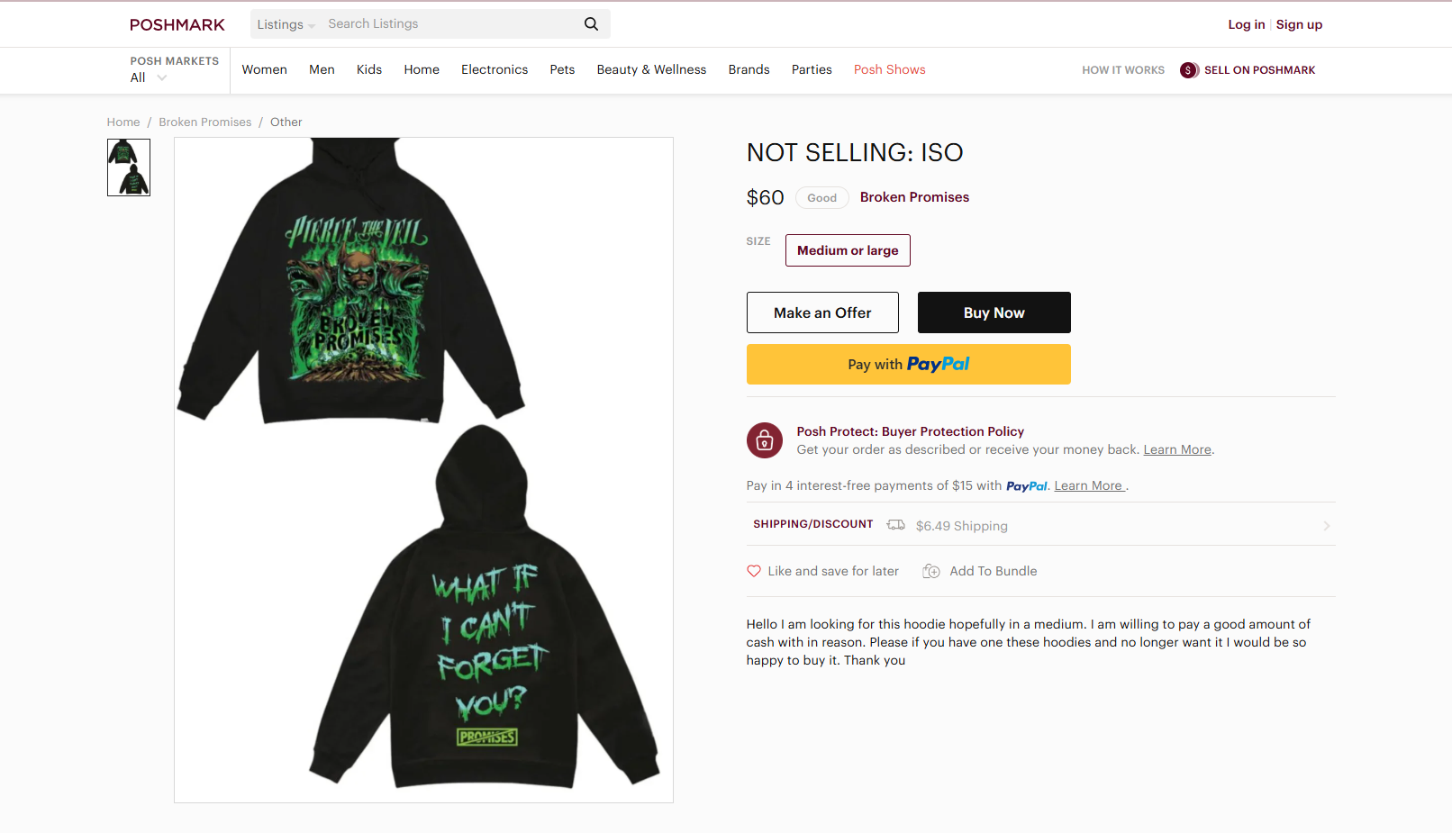 ISO meaning: Poshmark ISO listing