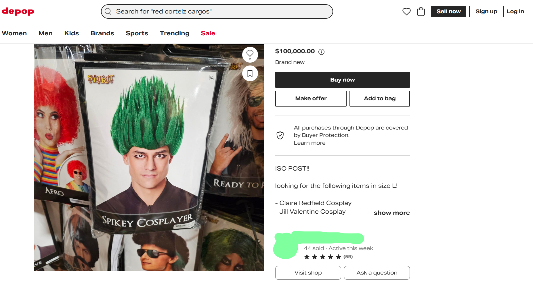 ISO meaning: a Depop ISO listing