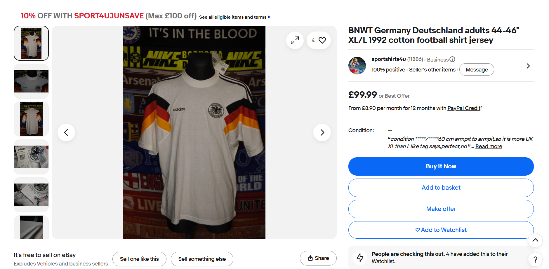 a BNWT tshirt listing in eBay