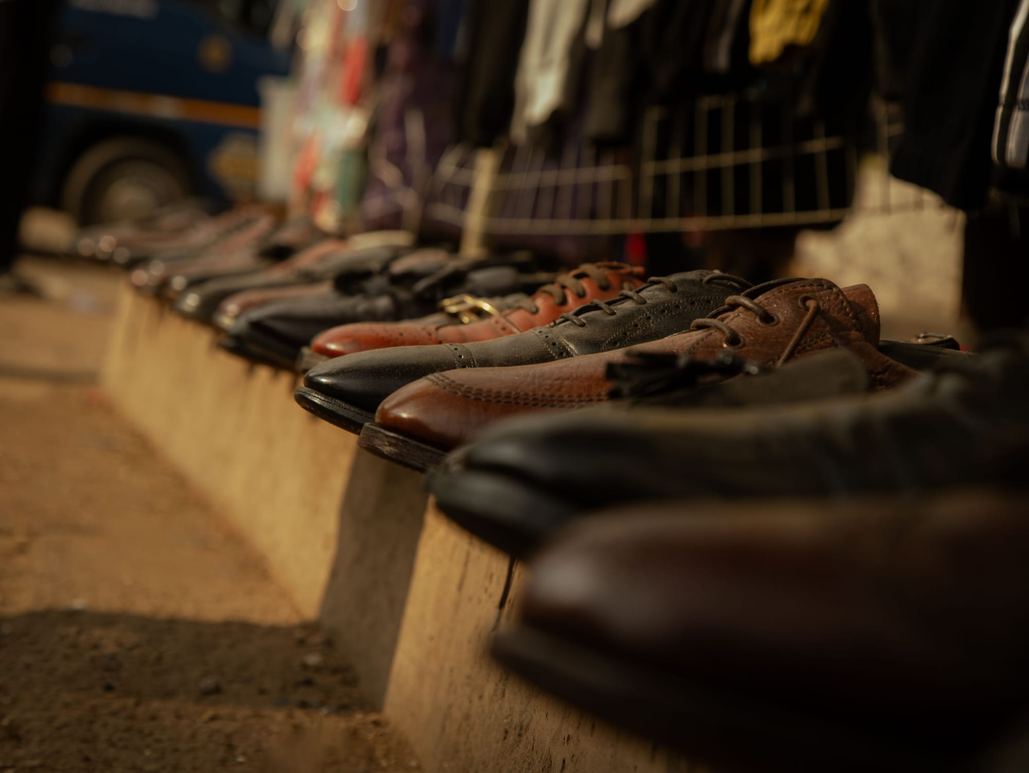 rows of thrifted shoes