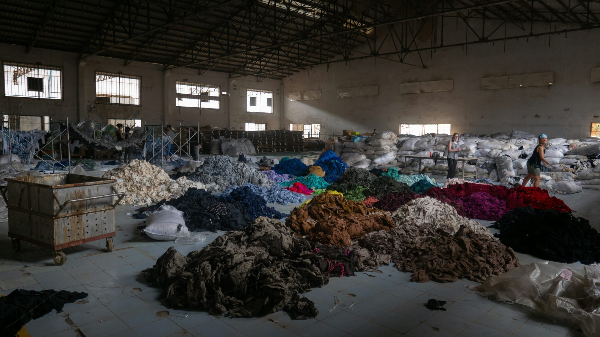 A sorting area for used clothing