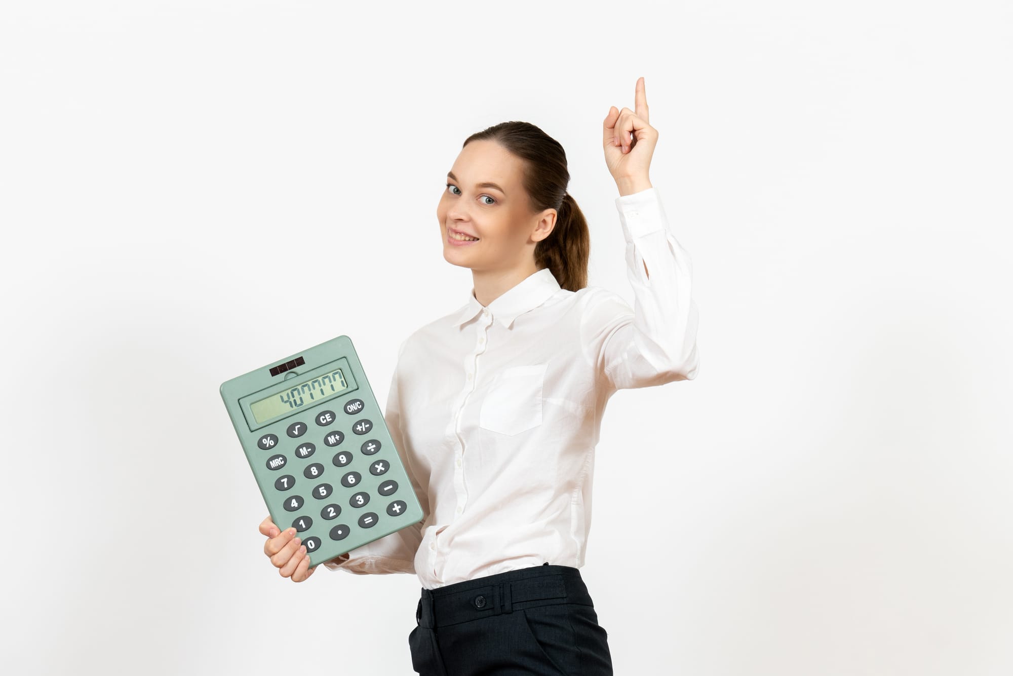 Woman calculating profits