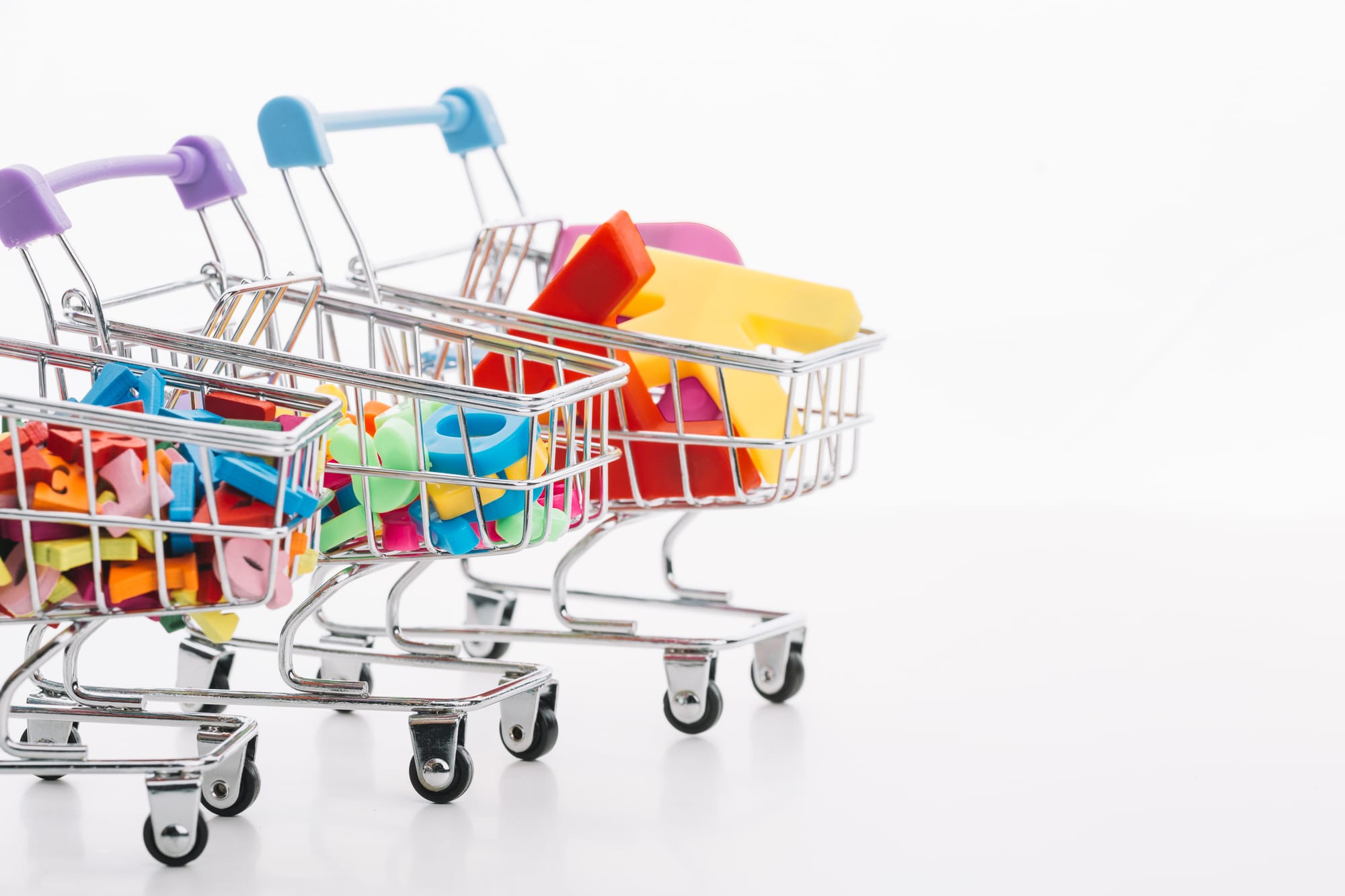 mini shopping carts representing different marketplaces
