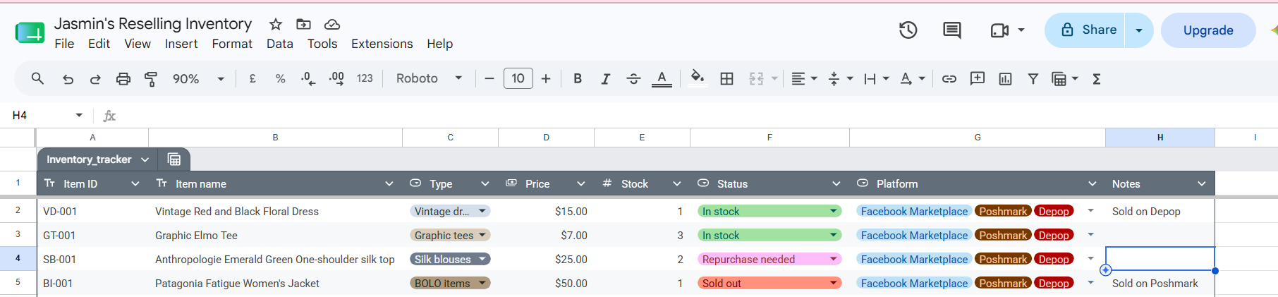 My attempt at a manual spreadsheet—for illustrative purposes only.
