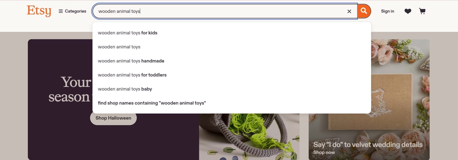 The Etsy search bar