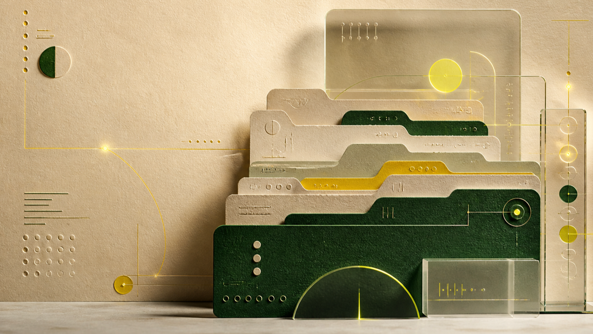 Layered paper, translucent glass and a clear lens arranged to represent evidence, review and editorial transparency.