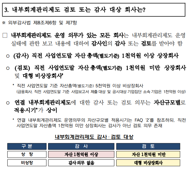 내부회계관리제도 검토 또는 감사 대상 회사는?