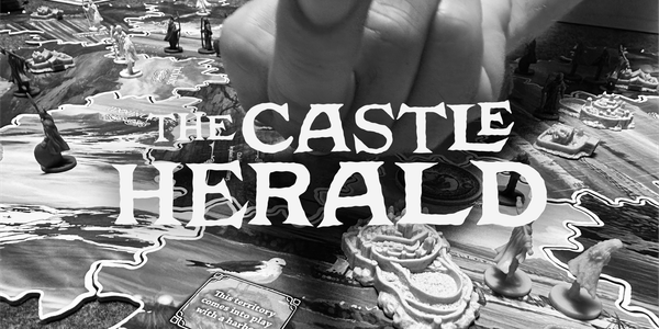 Black and white photo of the board game Inis by Matagot, published in 2016. A close up of a middle finger is hovering on top of the board.