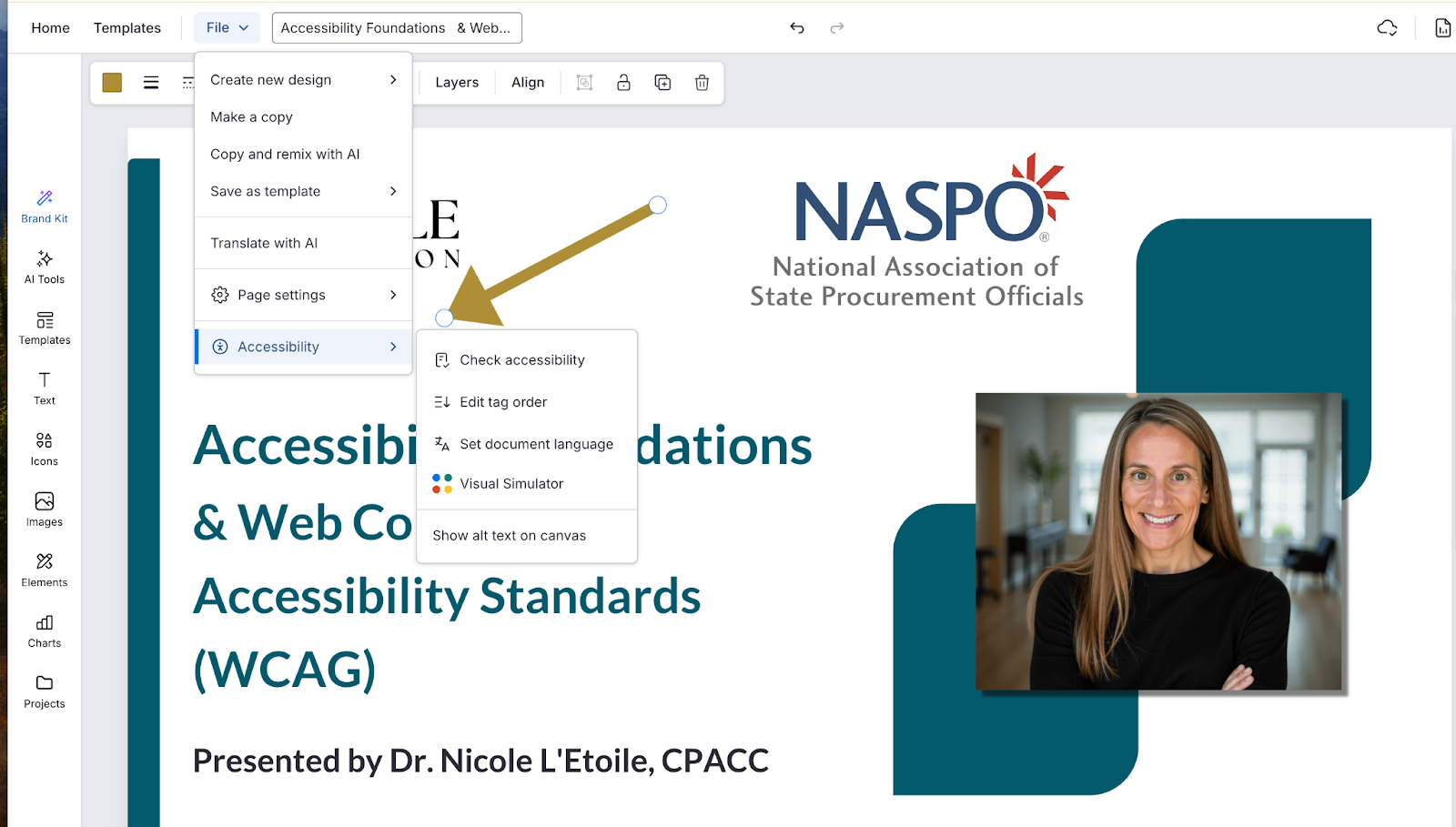 Screenshot of the File menu with “Accessibility” selected.