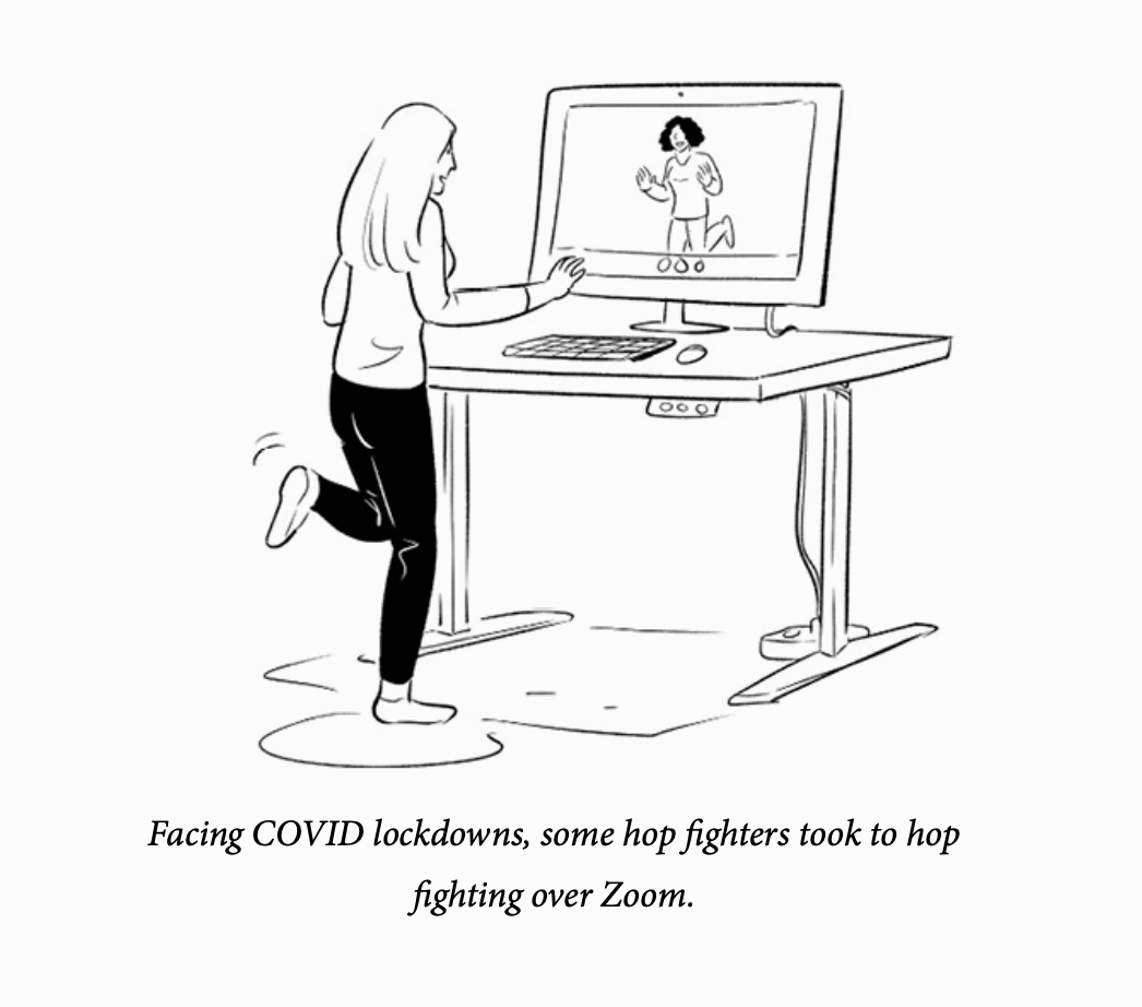 A New Yorker-style cartoon, from "Hop Fight."