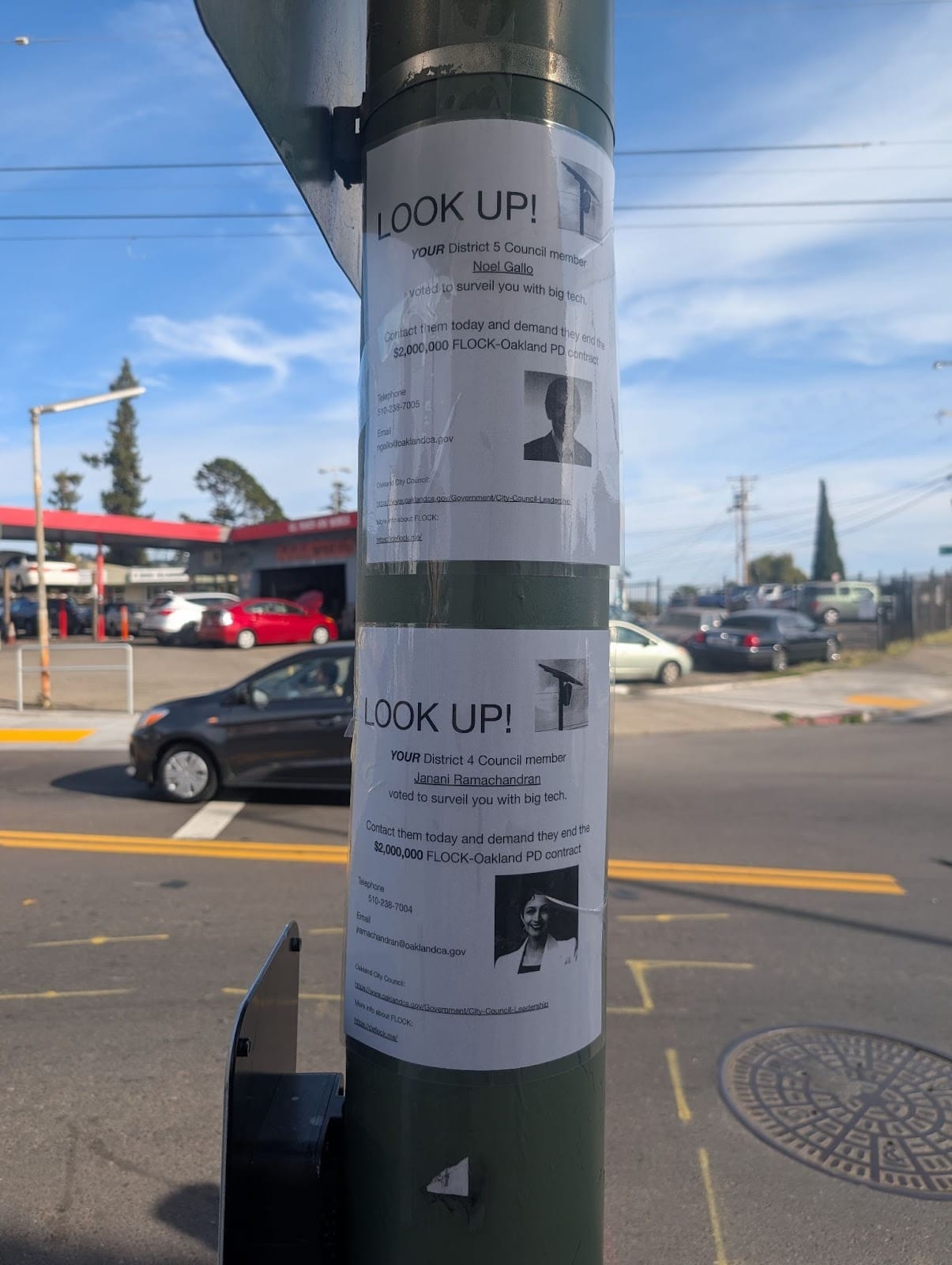 Another Gallo printout, and a similar one below it that points out that District 4 councilmember Janani Ramachandran voted in favor of OPD's Flock contract.