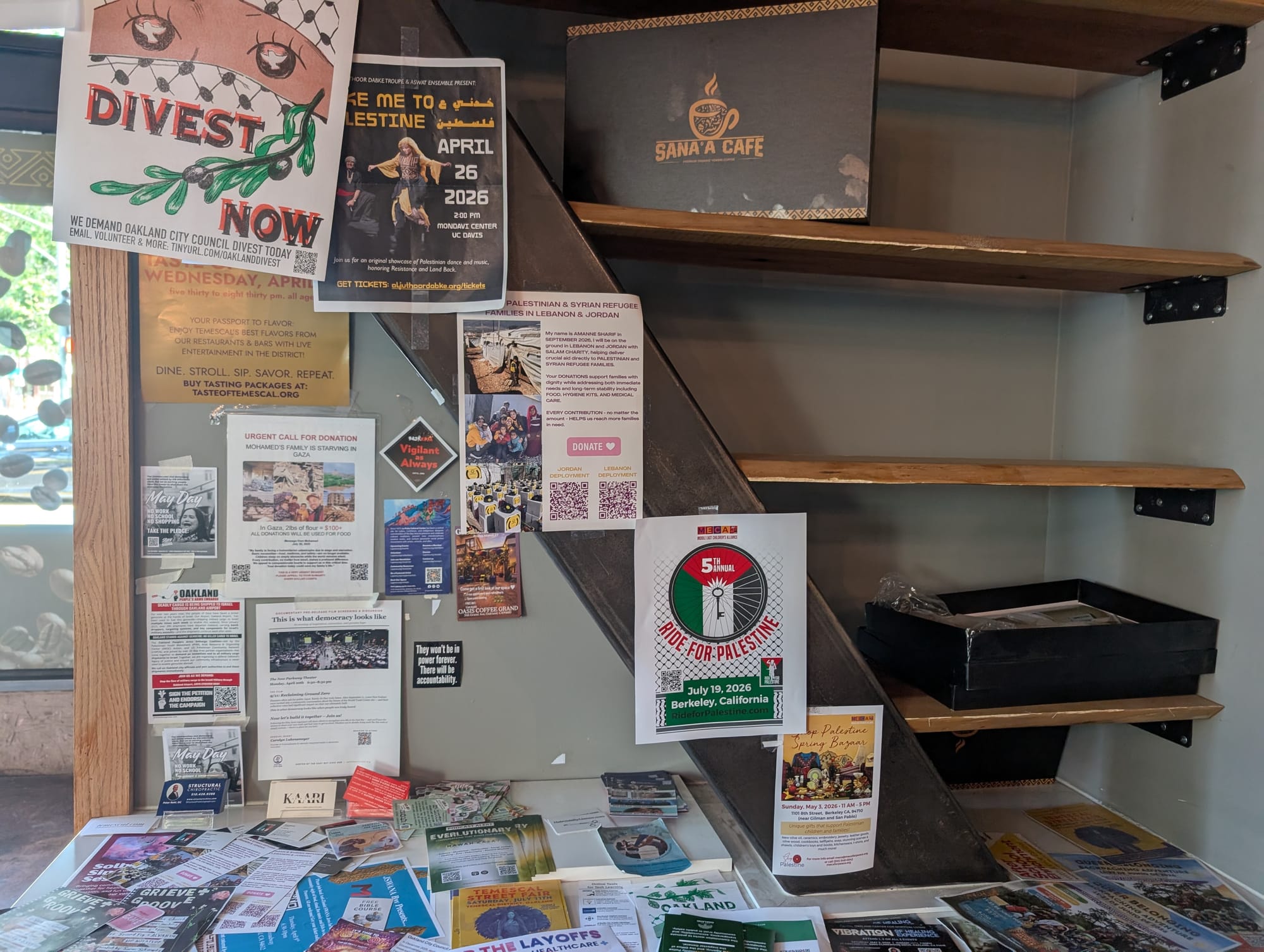 Fliers left at a cafe