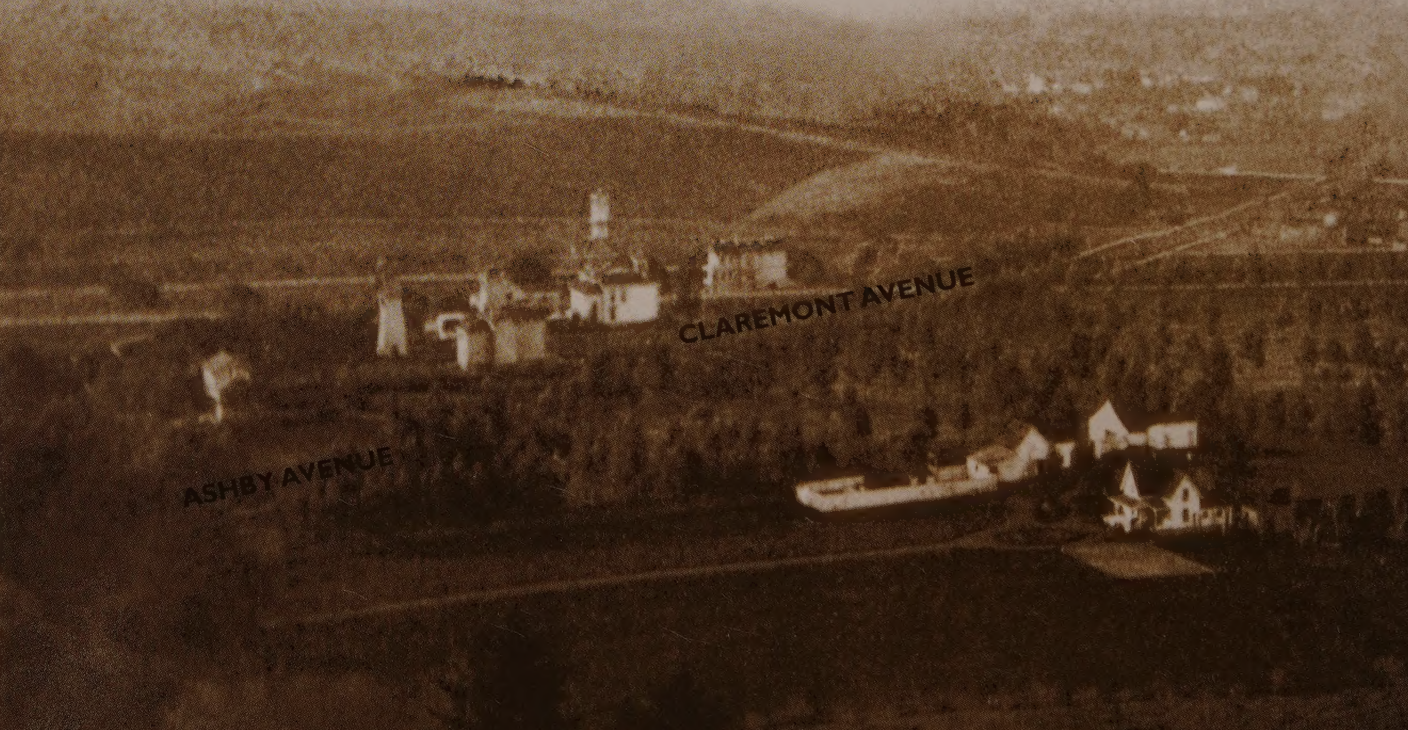 An overhead view of Elmwood a century ago, black and white photograph