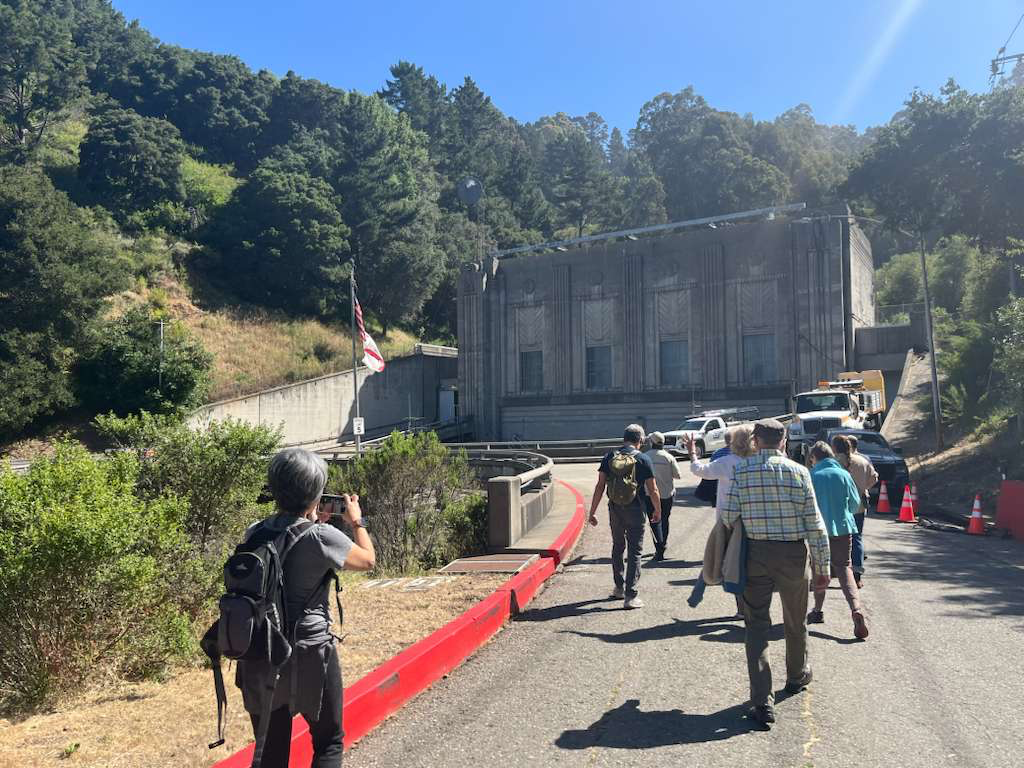 Walking up to one of the structures holding the tunnel fans.