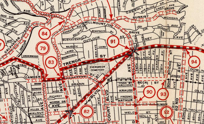 1935 map of Evergreen Cemetery and surrounding area.