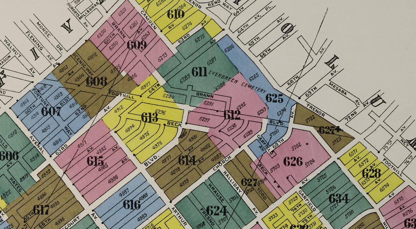 1925 map of evergreen cemetery and surrounding area