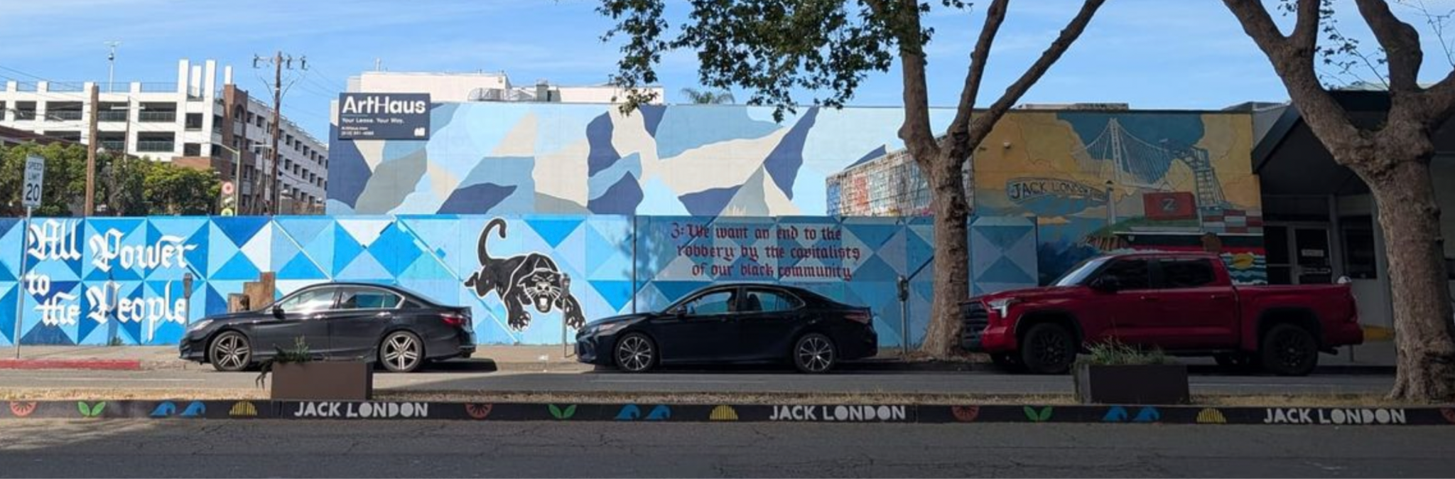 A Black Panthers-themed mural in Jack London Square.