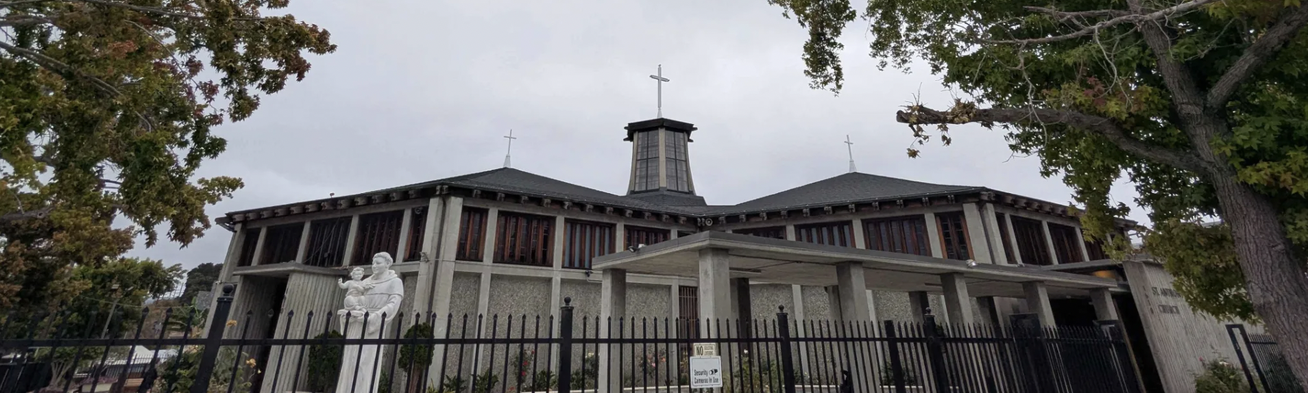 A church over a fence.