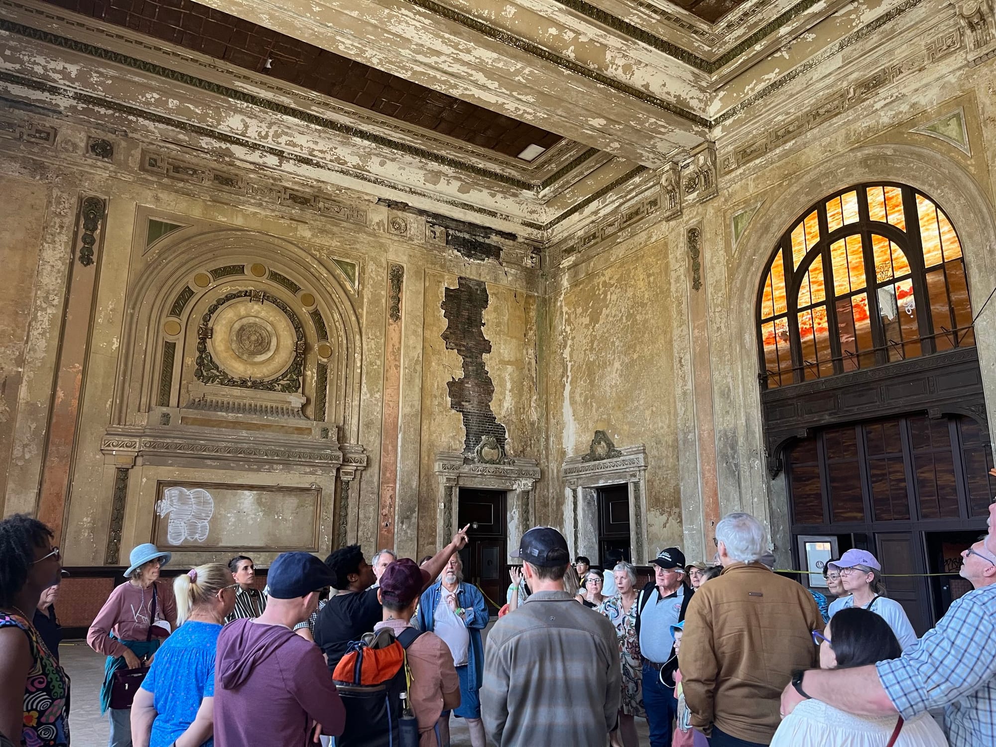 Feleciai Favroth points out one of the building's features.