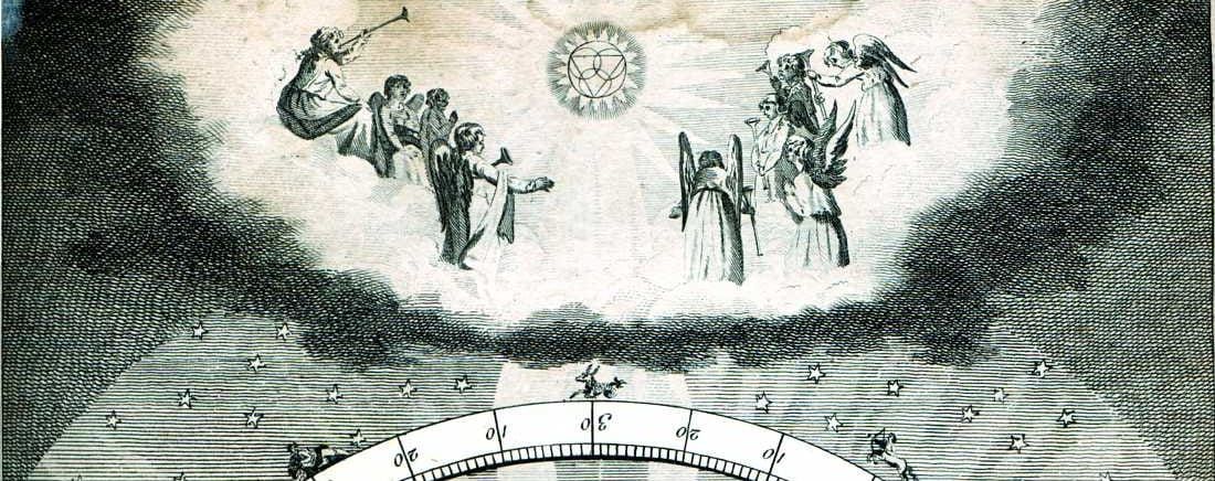 A detail from an illustration depicting, per the Wiki, a "heliocentric universe showing the planets' correct distances," with winged heralds pictured at the top near the sun.