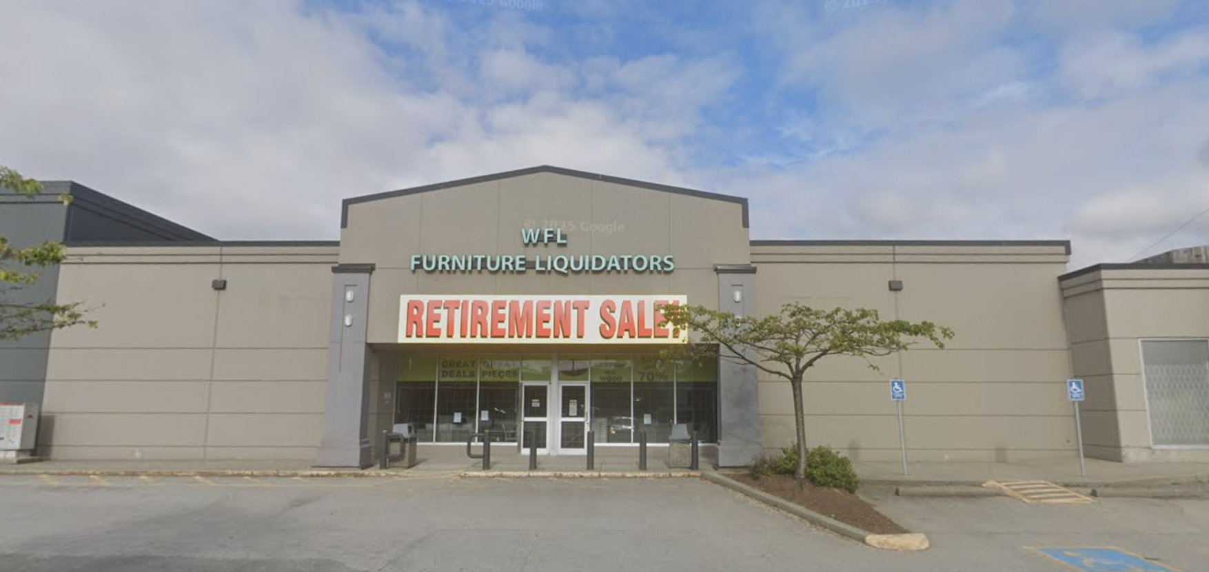 An image of the facade of WFL Furniture Liquidators in British Columbia
