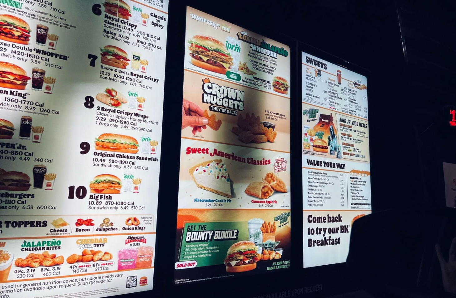 Menu board at the Burger King drive-thru on Broadway. 
