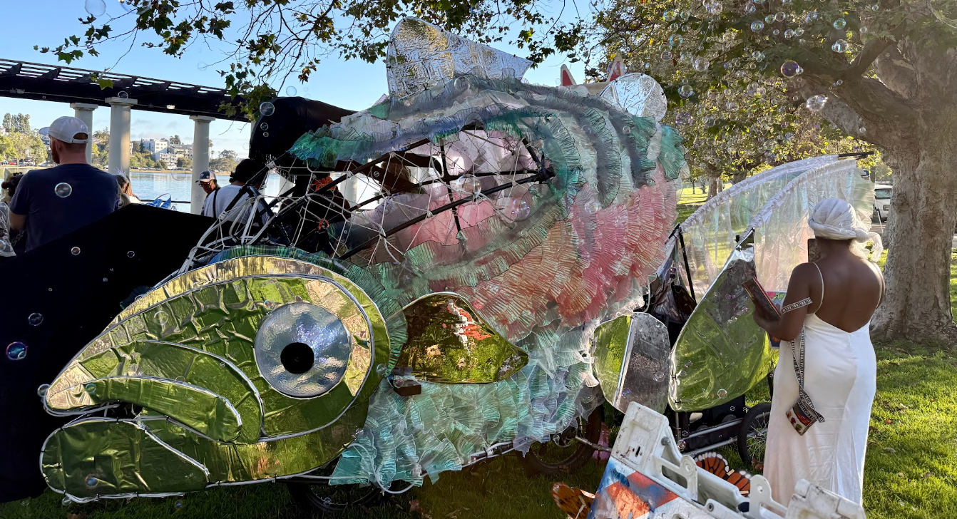 A bubble salmon puppet.