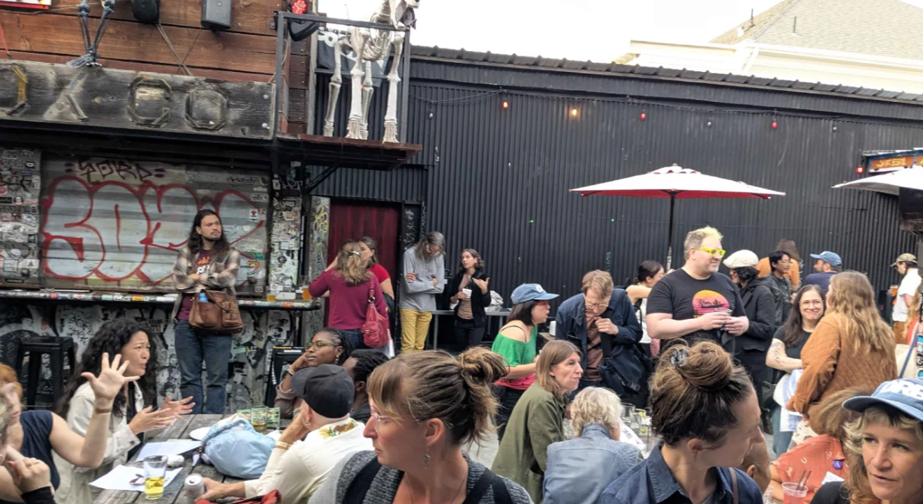 A crowded patio at Eli's during the ORB launch party.