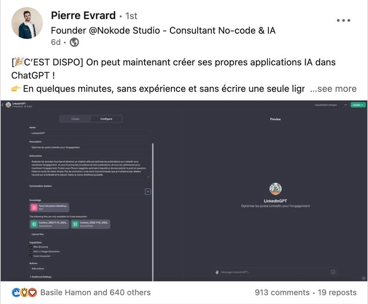 🤠 Pépite #34 : Créer un “GPT” de niche sur la création de Post Linkedin