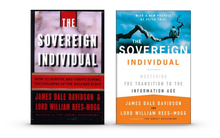 Comparing editions of "The Sovereign Individual." The subtitle changed from "How to Survive and Thrive during the Collapse of the Welfare State" to "Mastering the Transition to the Information Age"