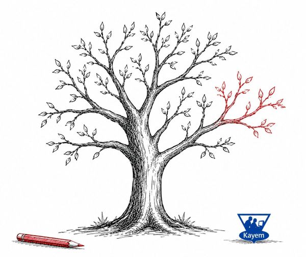 Hand-drawn tree with one highlighted branch, representing how knowledge grows through connected ideas.