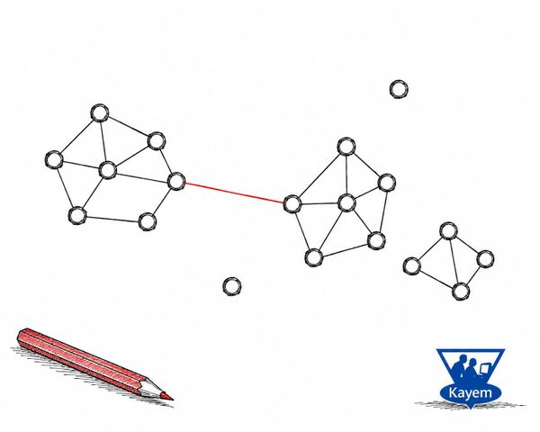 Hand-drawn network of connected nodes with one red connection highlighted, representing relationships between ideas.