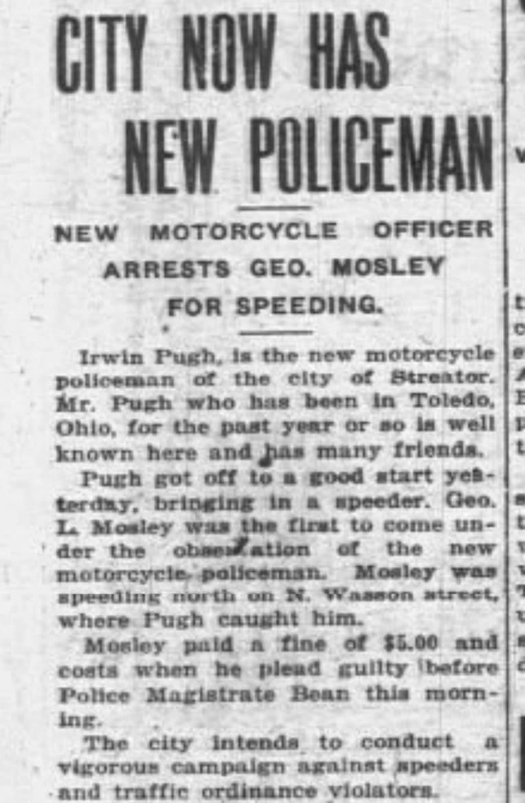 100 Years Ago Today, Streator Got Its First Motorcycle Cop