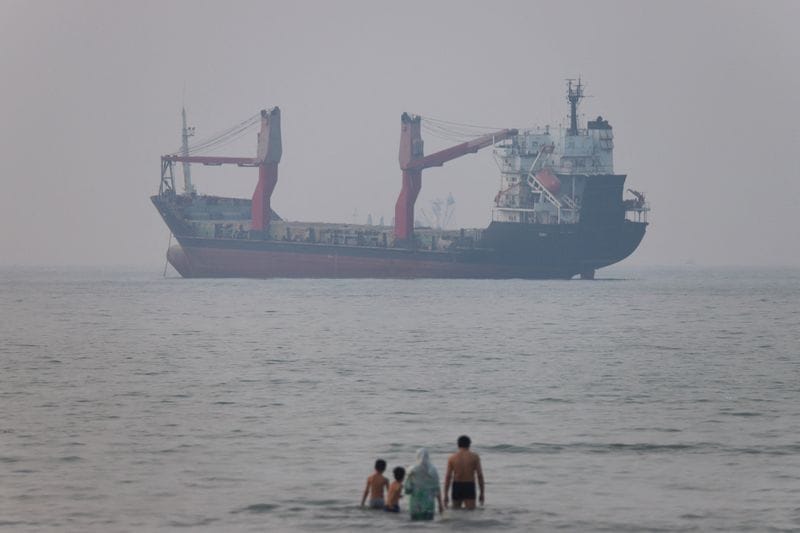 Vessels in the Strait of Hormuz near the beach of Bandar Abbas