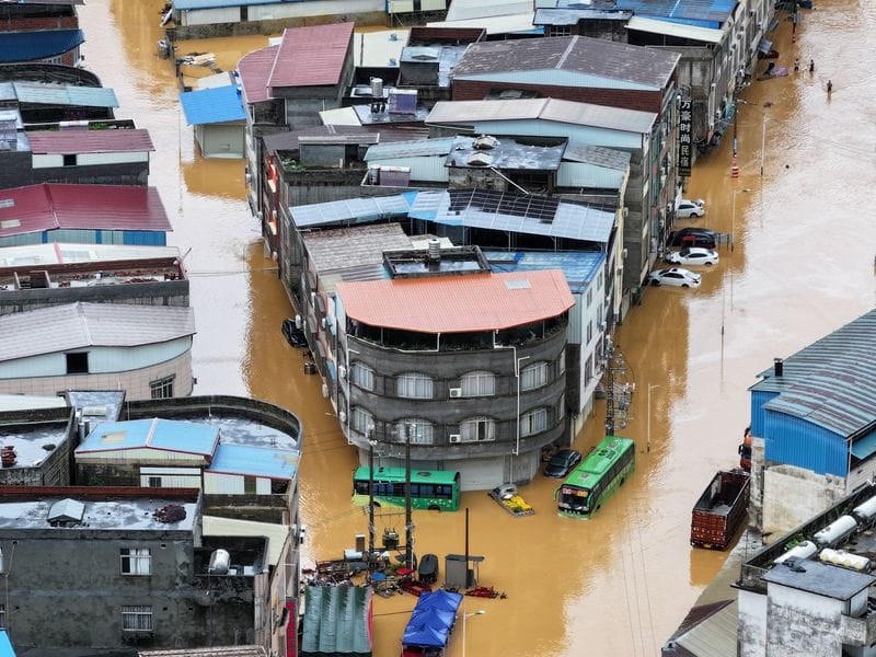 Flooding after heavy rainfall brought by Typhoon Maysak, in Hengzhou