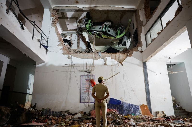 Aftermath of the Air India crash during take-off, in Ahmedabad
