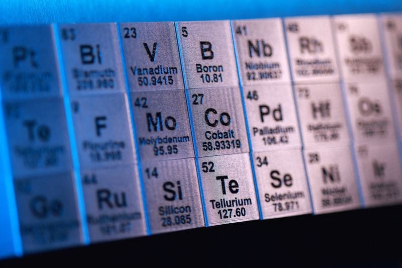 Illustration shows blocks with symbols and atomic numbers of Rare Earth Elements (REE)