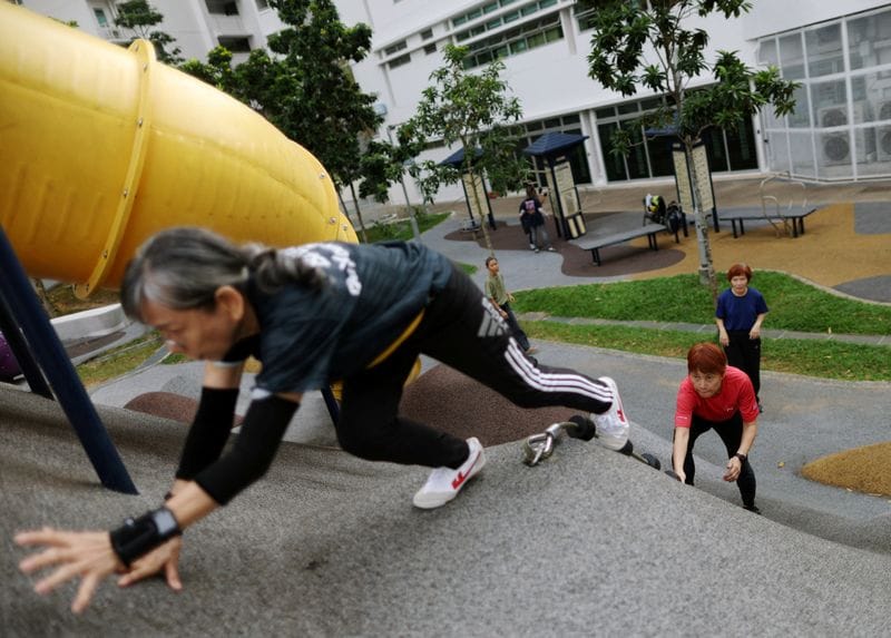 Seniors parkour class in Singapore