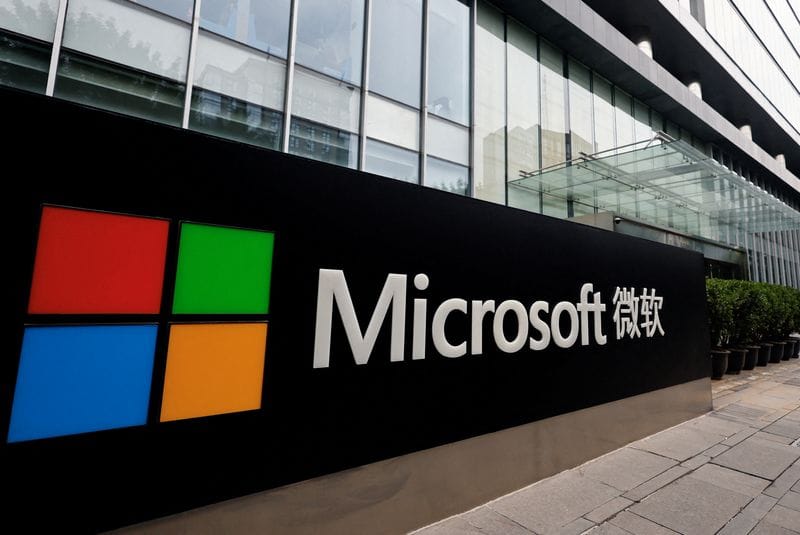 FILE PHOTO: A sign of Microsoft is pictured on its office building in Beijing