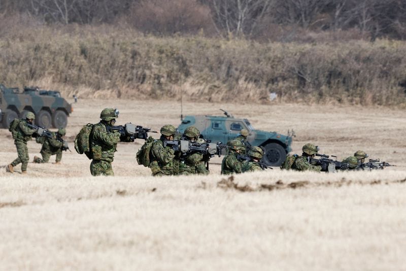 New year joint military drill at Narashino exercise field, in Funabashi