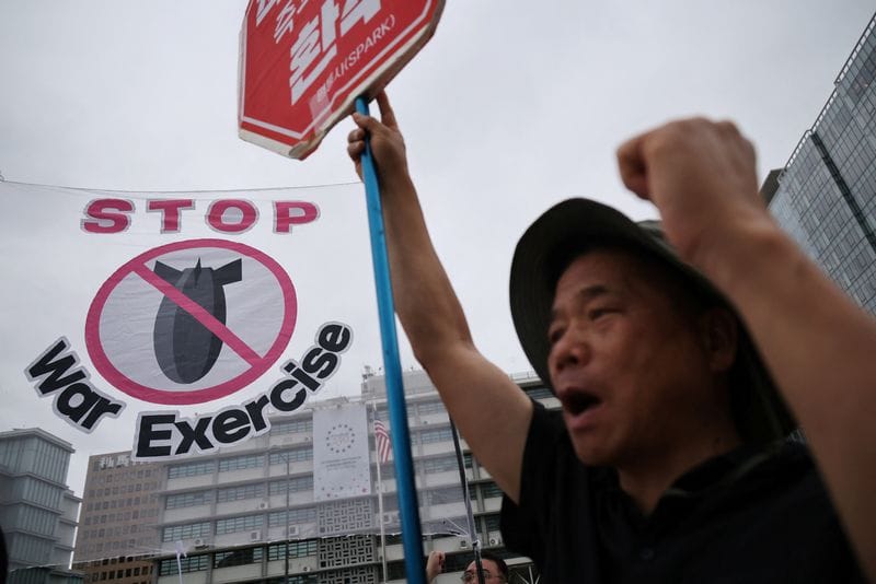 Protesters in Seoul rally against U.S.-South Korea joint military exercise