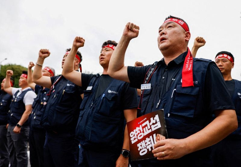 FILE PHOTO: Korean Metal Workers' Union holds a rally in Seoul as the Hyundai Motor union stages its first full strike in a decade