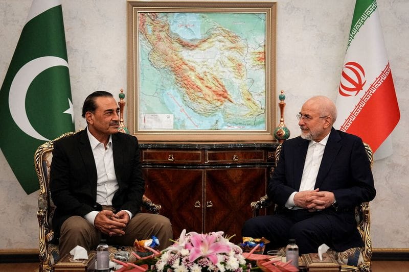 Iranian Parliament Speaker Mohammad Bagher Ghalibaf meets with chief of Defence Forces of Pakistan, in Tehran
